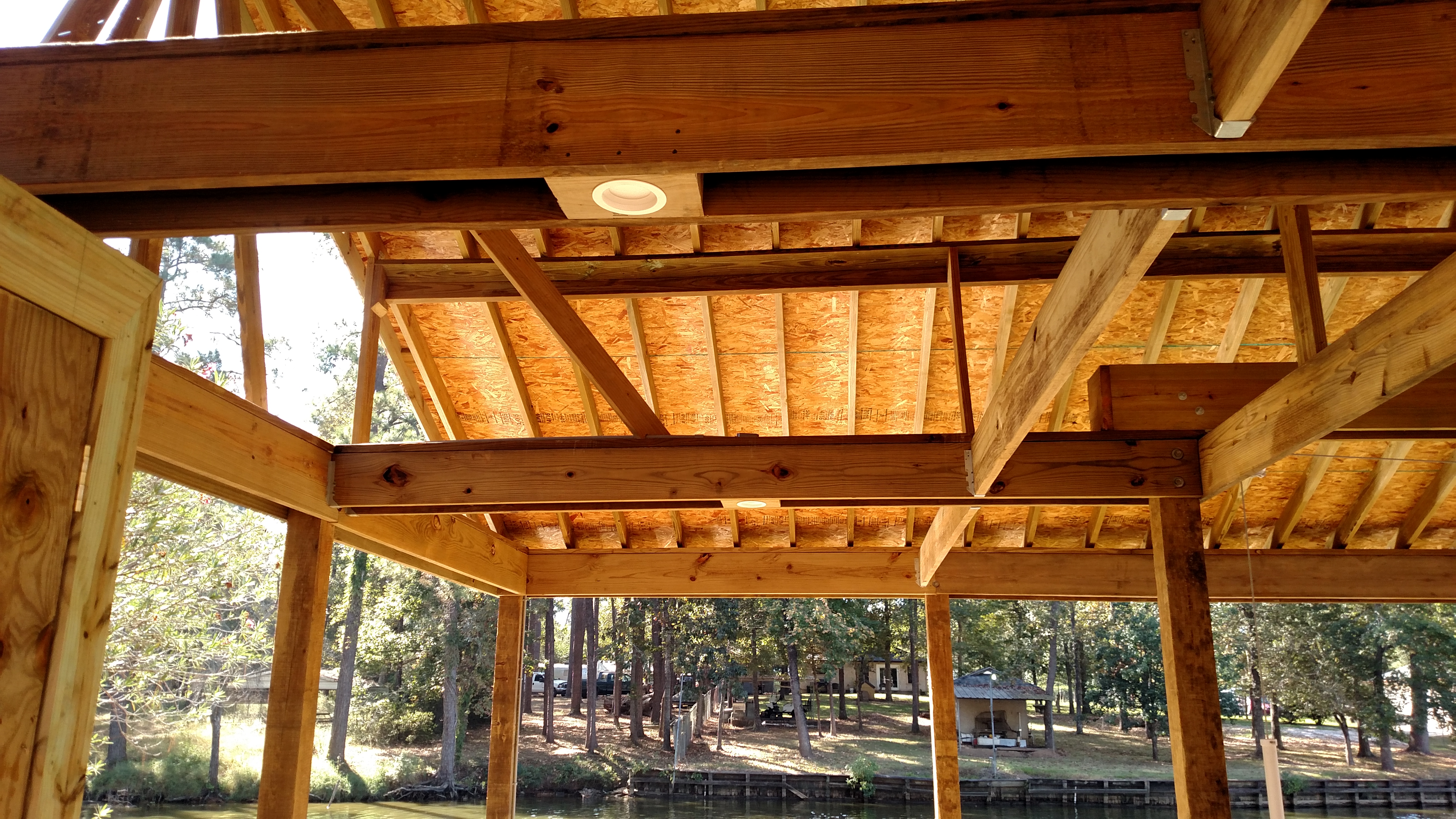 Custom recessed lighting on boat house construction lake houston